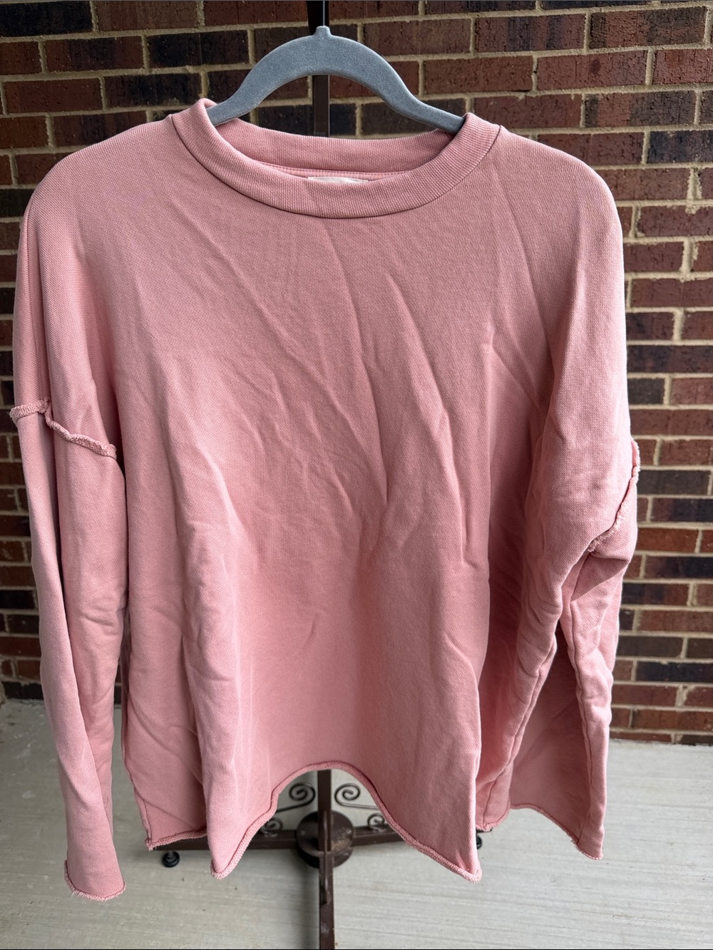 Eileen Fisher Dusty Rose Raw-Edge Pullover Sweatshirt
